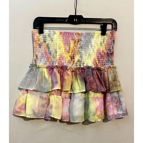 Skylar Madison Smocked Ruffled Tiered Mini Skirt Sz L Large Rainbow Colored NWT - Picture 2 of 11